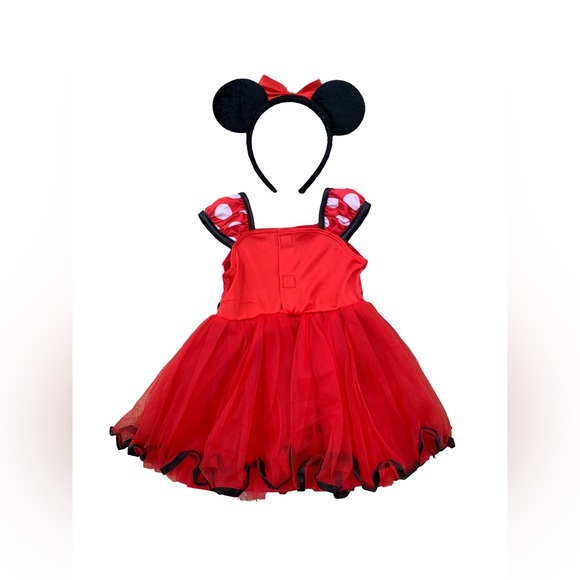 Minnie Mouse Size 6-12 Months Red Polka Dot Halloween Costume Dress with Ears - Picture 2 of 6